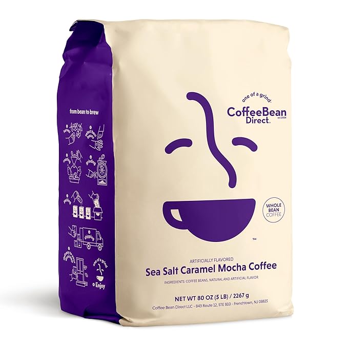 Coffee Bean Direct Sea Salt Caramel Mocha Flavored, Whole Bean Coffee, 5 Pound Bag (Pack of 1)