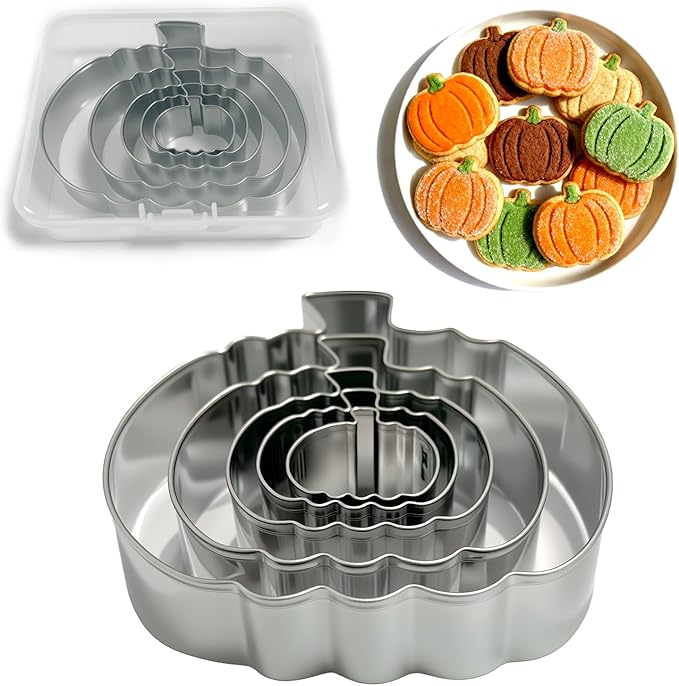 Pumpkin Cookie Cutters Set with Box, 5Pcs Large to Tiny Size - 3.94'', 2.95'', 2.05'',1.57'', 1.18'', Stainless Steel Fondant Biscuit Mold for Halloween Fall Thanksgiving Day Holiday Party Decoration