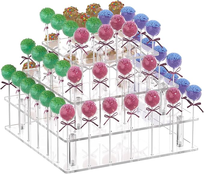 Clear Cake Pop Stand Lollipop Stand Display Cake Pop Holder Tower Acrylic 56 Hole 3 Tiered Candy Tree Holder Popcake Stands for Party Decorating Wedding Events Supplies