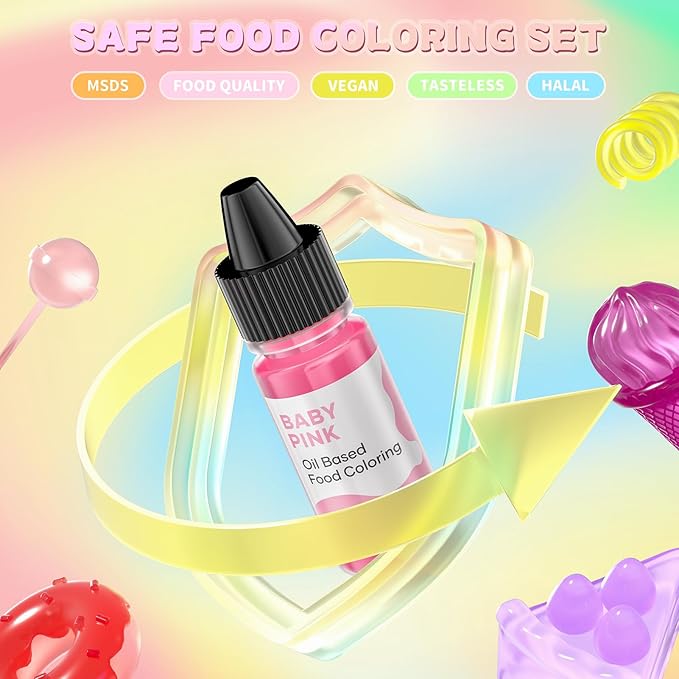 Cherrysea Oil Based Food Coloring for Chocolate Macaron Oil Edible Food Dye Set for Halloween Baking Royal Icing Cookie Supplies Gluten Free 7x6ml Food Grade Food Color Kit, 0.25 Fl. Oz/Bottles