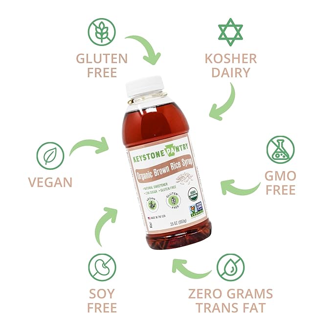 Keystone Pantry Organic Brown Rice Syrup for Baking, Granola Bars and Coffee Sweetener – Gluten-Free Vegan Sweetener – Corn Syrup and HFCS Alternative – 23 oz Bottle – 15-Pack