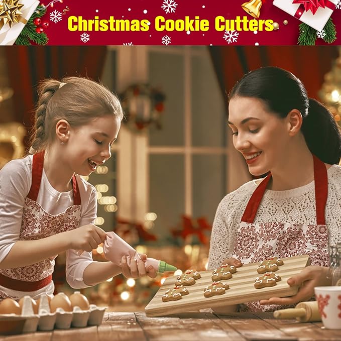 15 Pcs Christmas Cookie Cutters, Holiday Cookie Cutters Including Snowman, Gingerbread, Christmas Tree, Snowflake Gingerbread Shapes and More for Holiday Party Food Decorations and Baking