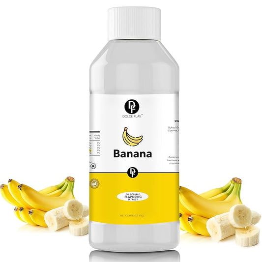 Dolce Flav Banana Extract – 8 Ounce Oil-Soluble Kosher, Sugar-Free, Concentrated Ripe Banana Flavoring for Baking, Smoothies & Ice Cream