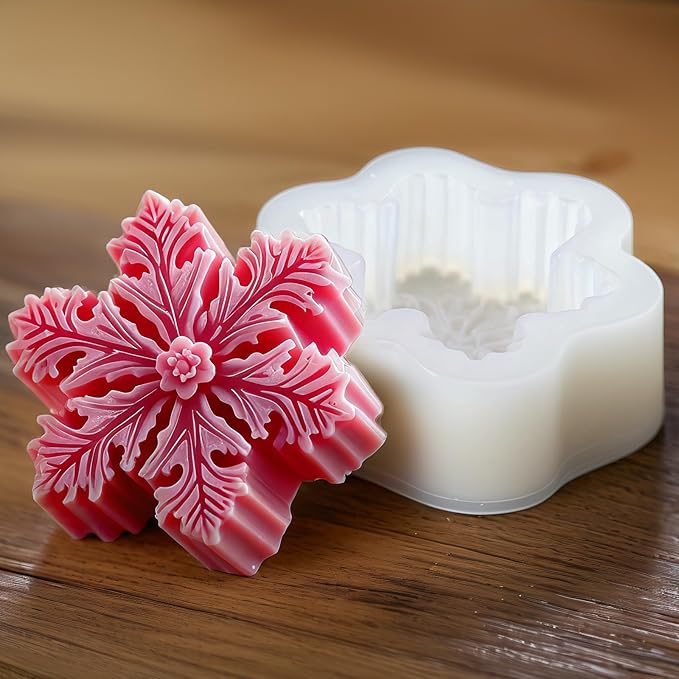 Snowflake Silicone Molds Christmas Snowflake Soap Molds Snowflakes Candle Mold 3D Christmas Silicone Chocolate Mold for Making Soaps Candles Bath Bomb Cookie Cake Candy Chocolate Muffins Ice(4 White)