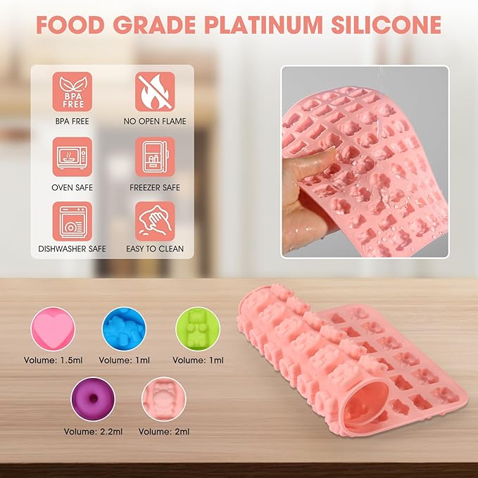 Christmas Candy Molds! Silicone Gummy Mold Kit 5PCS, Create Festive Fun with 13 Shapes for 260+ Holiday Treats - Perfect for Christmas Gifting, Parties & Homemade Candy Making