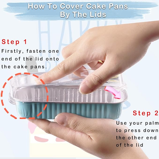 50 Pack Mini Loaf Pans with Lids and Spoons, 6.8 Oz Mini Cake Pans with Lids for Baking, Disposable Rectangle Aluminum Foil Loaf Pan with Stickers，Small Cake Containers Tin（Blue）