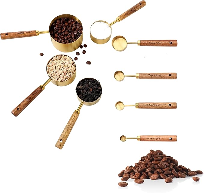 Stainless Steel Gold Measuring Cup Set of 8 Baking Tools Measuring Tools Scale Multifunctional Kitchen Baking Tools