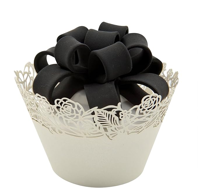 Cupcake Wrappers Pack of 50 Beige Filigree Artistic Bake Cake Paper Cups Little Vine Lace Laser Cut Liner Baking Cup Muffin Case Trays for Wedding Party Birthday Decoration -By KEIVA