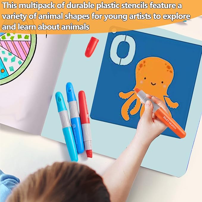 Stencils for Kids 26pcs Animal Drawing Stencils 8x8 Large Reusable Plastic Stencils with Letter A-Z for Boys Girls DIY Crafts