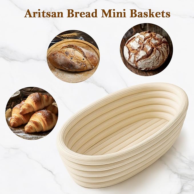 6 Inch Bread Banneton Proofing Basket Oval Mini Banneton Basket Set of 6, Small Sourdough Bakery Bowls with Liner Rattan Sourdough Baking Supplies for Home Bread Making and Baking