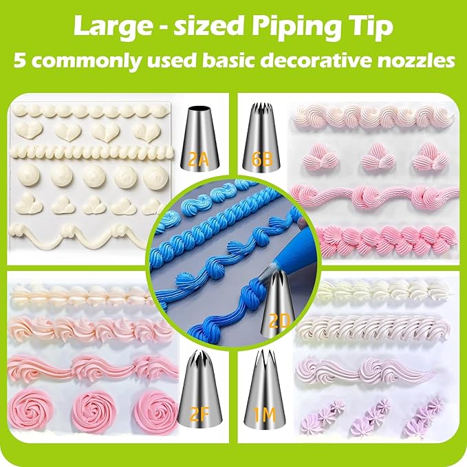 Suuker Large Piping Tips Set, Stainless Steel Cake Decorating Tips, Large Pastry Tips and Piping Bags, Frosting Icing Tips for Cupcakes, Cake, Cookie (1M 2D 2F 6B 2A)