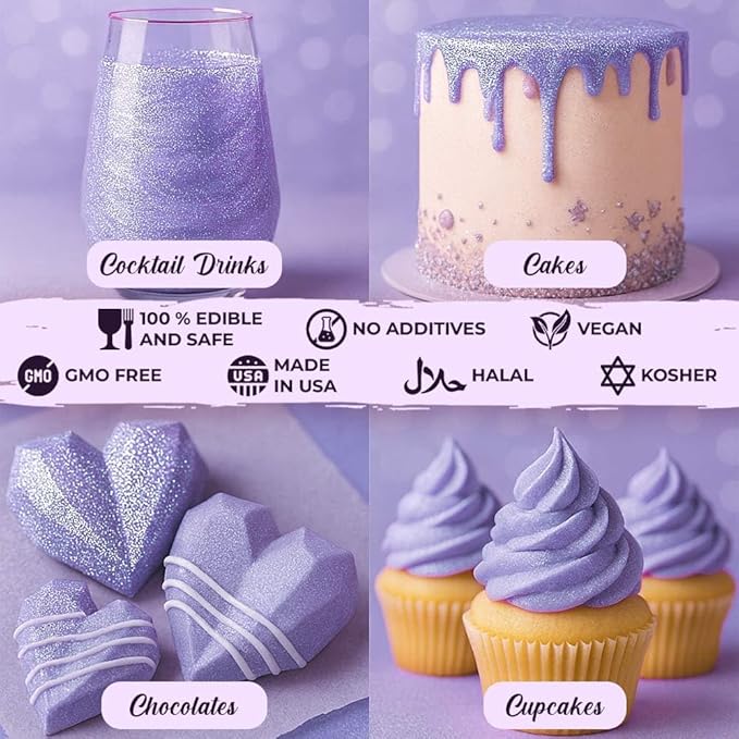 Purple Edible Glitter for Drinks | Premium Edible Glitter for Cakes, Cocktails, Purple Cake Decorating Decorations Food Grade, Vegan, Kosher, Halal, Gluten Free - Made in USA