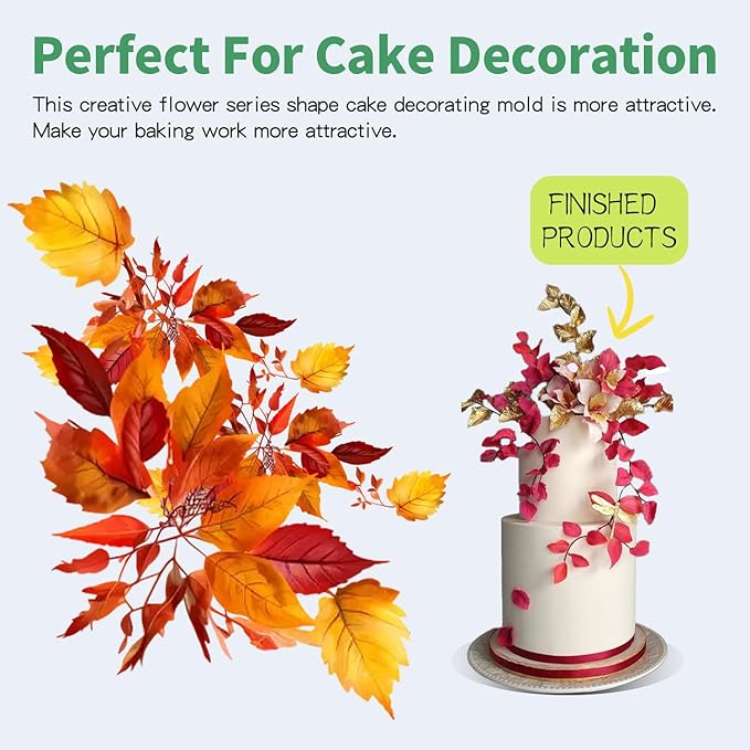 6Pcs Fondant Leaf Veining Mold and Cutter Set, Common Leaf Design for Gum Paste Sugarcraft and Cake Decoration