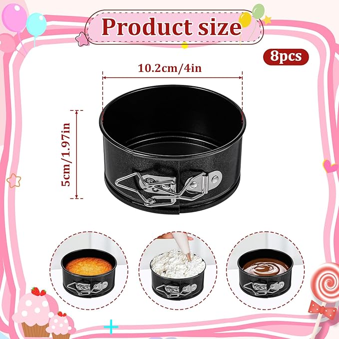 8 Pcs Mini Springform Pans 4 Inch Springform Pan for Cheesecake Small Leakproof Cake Pans Round Mini Cheesecake Pan with Removable Bottom Nonstick Tiny Baking Mini Cheesecake Molds