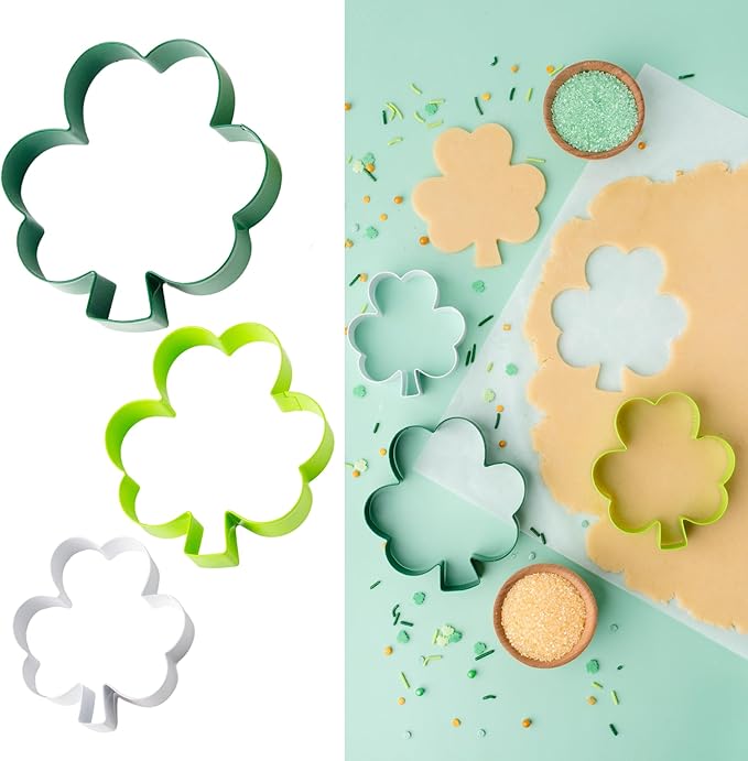 Cookie Cutter Kingdom, Shamrock Cookie Cutters, 3 Pack, Stainless Steel, Beautful Coated Finish, Mold for Cakes Biscuits and Sandwiches, St. Patricks Day (Shamrock 3 Pack)