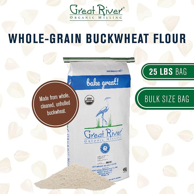 Great River Milling Organic Gluten Free Buckwheat Flour | Gluten-Free Flour Alternative | Non-GMO, Kosher, USDA Organic | Ideal for Crepes, Pancakes, Waffles, Baking & More | 25 Lb