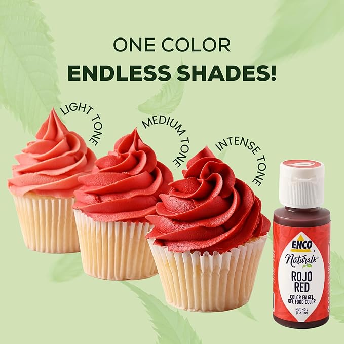 ENCO Naturals Food Coloring Gel Red 1.41 oz - No artifitial dyes - Vibrant colors for Icing, Buttercream, Fondant