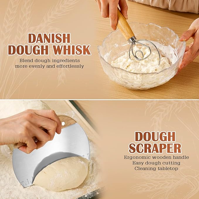 Sourdough Starter Kit with 9" Round & 10" Oval Banneton Proofing Basket and 37oz Starter Jar - Beginner-Friendly Sourdough Bread Baking Supplies and Baking Gifts for Women, Men Bakers