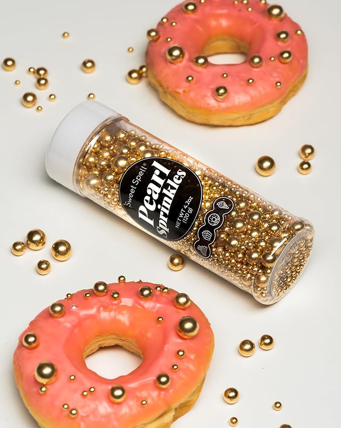 Sweet Spell Gold Pearl Sprinkles for Cake Decorating (120g/ 4.2oz) - Sugar Candy Ball Pearls for Cupcakes, Ice Cream Toppers, and Baking Cake Decoration