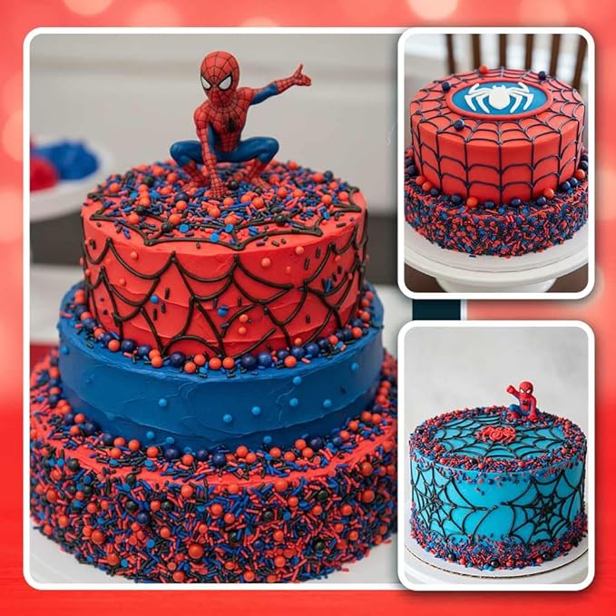 Spiderman Sprinkles for Cake, Cookie, Cupcake Decorating, and Baking - Fancy Edible Spiderman Cake Decorations Sprinkles and Toppings in Red, Blue, and Black Jimmies, Nonpareils, Sugar Pearl