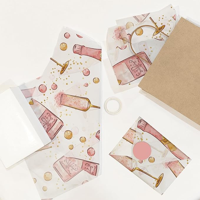 Champagne Bottles Printed Tissue Paper for Engagement Gift Bags or Boxes and Wrapping - Bulk Decorative Art Tissue Paper for Wedding Packaging and Gifting | 24 Sheets 20" x 30"