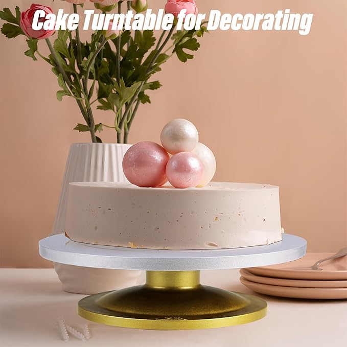 Cake Turntable 12'' Revolving Cake Stand, Cake Turntable for Decorating with Non-Slip Bottom, Cake Stands for Party, Wedding Decorations, Pastries and Cupcakes (Plastic Steel)