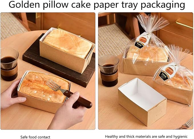 Disposable loaf pans,paper loaf pan for baking bread,25 Pcs Natural Recyclable Bakery Pastry Mold with Clear Package Bag，Providing Beautiful Display for Baked Goods(7.1x3.6x3.2Inch)