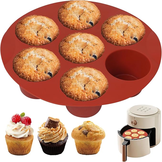 Silicone Air Fryer Muffin Pan for Baking,Non-Stick 7 Cups Muffin Top Pan Cupcake Mold, Baking Pan Egg Bites for air fryer