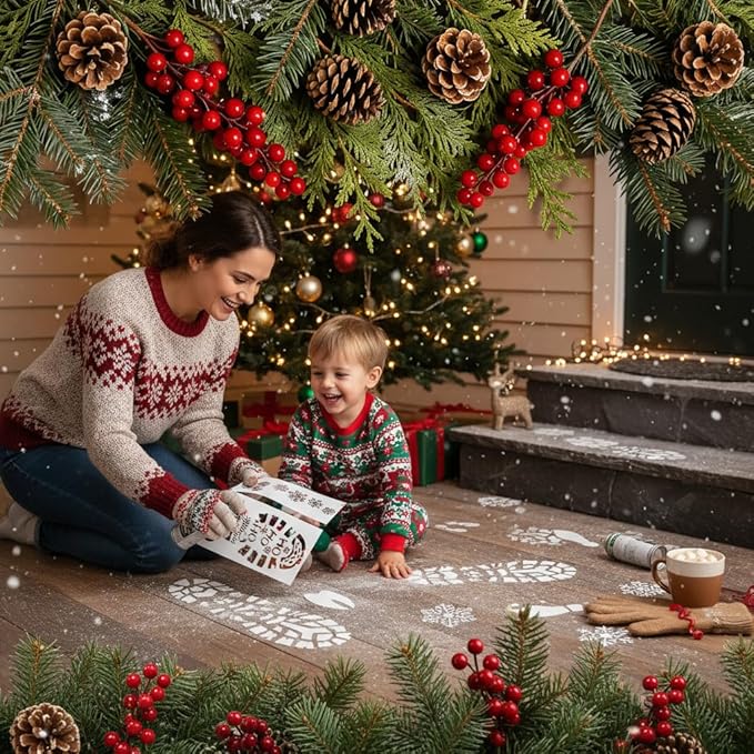 10Pcs Christmas Stencils for Painting Santa Footprints for Floor, Reindeer Foot and Snowflake Stencils Template,Reusable Plastic Elf Foot Print Stencil on DIY Craft Holiday Xmas Decor