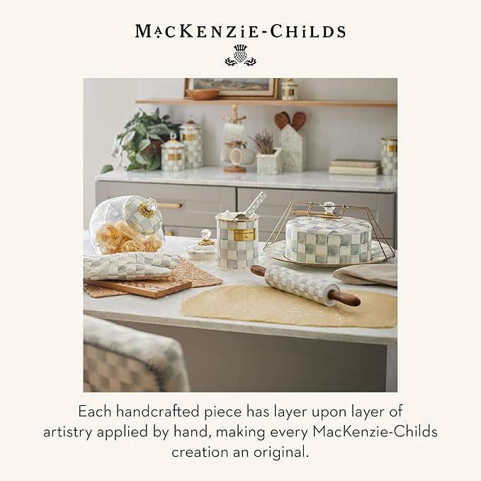 MACKENZIE-CHILDS Everyday Oval Casserole Baker, Cute Oven Baker, Large, Gray-and-White Sterling Check