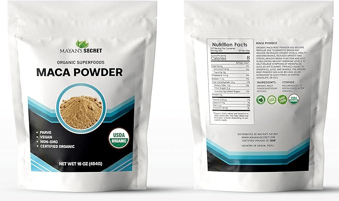 Mayan's Secret - Maca Root Powder Organic 16oz x 2 USDA Certified Parve Non-GMO Vegan Superfoods for Breakfast, Smoothies, Baking & Ice Cream (1 Pound (Pack of 2))
