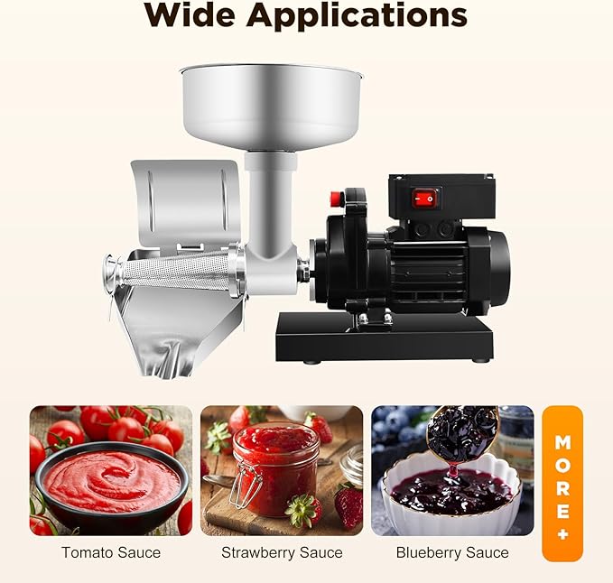 450W Electric Strainer, Stainless Steel Mill Machine with Funnel and Trough, 198.42-352.74lbs/H Tomato Press and Sauce Maker Food Mill for Sauce Silver+Black 110V