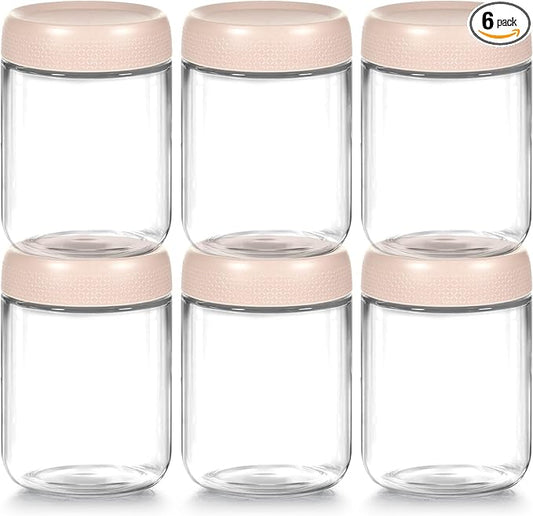 Overnight Oats Containers with Lids, 16oz Glass Storage Containers with Lids, Wide Mouth Mason Jars, Glass Jars with Airtight Lids for Salad, Yogurt, Chia Seed, Pudding, Meal Prep 6-Pack