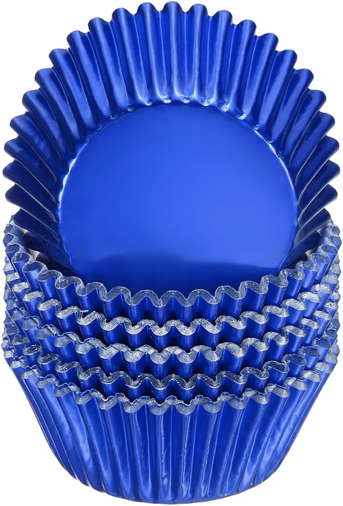 HARFINGTON 100 Count Blue Foil Muffins Cupcake Liners Standard Size Metallic Baking Cups Wrappers Greaseproof for Party Wedding Birthday
