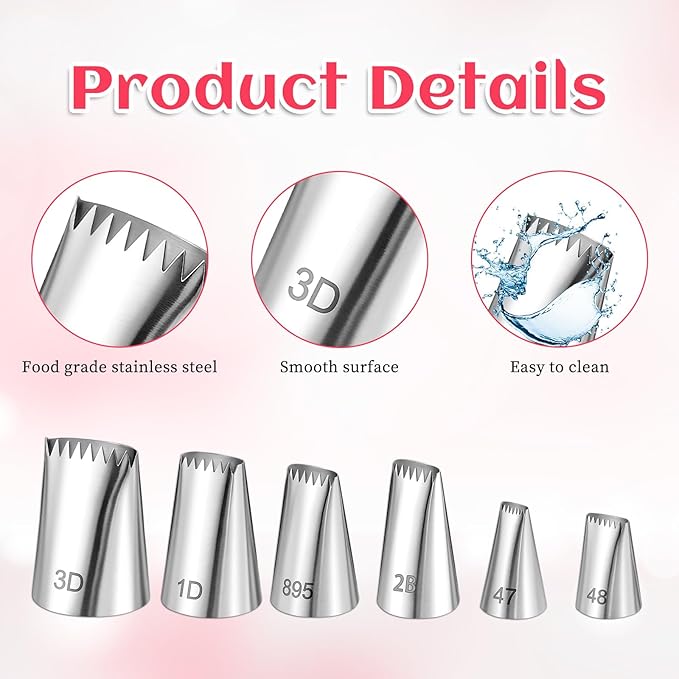6Pcs Basketweave Piping Tip Set Braided Decorating Tube Set Stainless Steel Half Row Braided Flower Mouth Nozzles for Pastry Cupcakes Cakes Cookies Decorating Pastry Fondant Tools