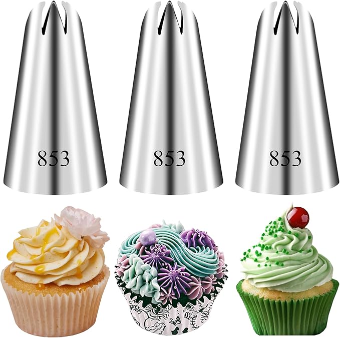 FANTEXY 3 Pieces 853 Large Piping Tips Set,Large Frosting Piping tips,Icing Tip for Cake Decorating Baking set,Stainless Steel CupCake Star Tip,Star and Flower Cupcake Decorating,Cookie Baking Supply