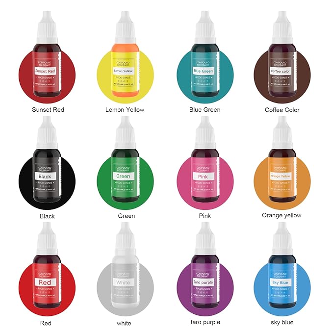 Food Coloring Liquid Eggs Dye Set - 12 Color Food Grade Food Color Edible Neon Cake Food Colorant for Cake Decorating Icing Cookies Supplies Kit, Slime Coloring, Fondant, 0.35 Fl. oz/Bottles