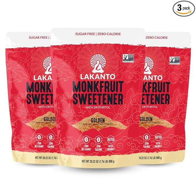 Lakanto Golden Monk Fruit Sweetener With Erythritol, Raw Cane Sugar Substitute, Monk Fruit Extract, Raw Sugar Replacement for Baking, Coffee & Tea, Gluten Free, Low Carb, Non GMO, Keto, 1.76 lb, 3 PK