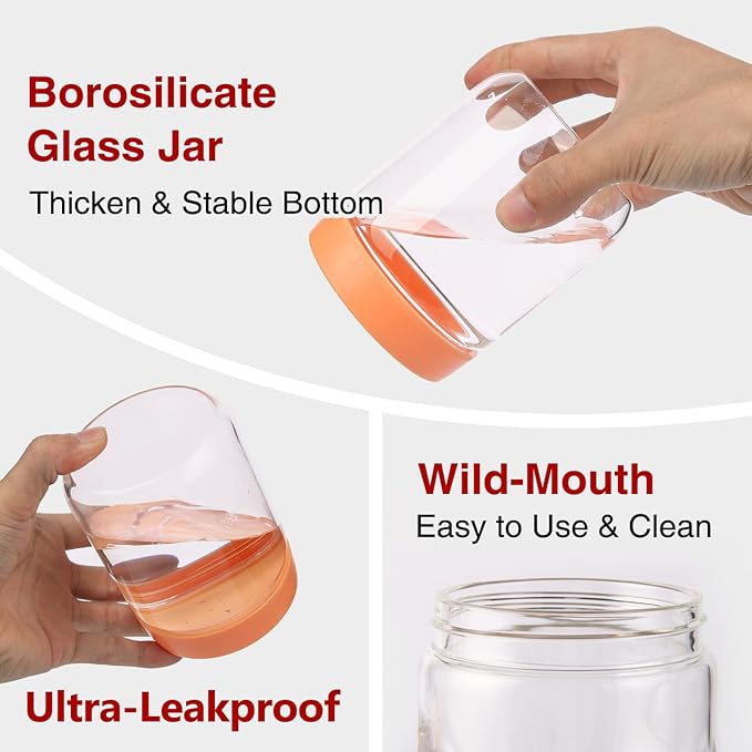 16oz Borosilicate Glass Jars with Lids - Freezer to Oven Safe (-4°F to 446°F), Airtight Meal Prep Containers for Overnight Oats, Snacks, Coffee, Microwave & Dishwasher Safe (6pack)