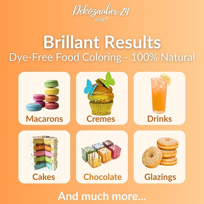 Dekozauber24 Natural orange food coloring, 0.35oz edible powder, dye free, vegan, plant based and gluten free color for baking