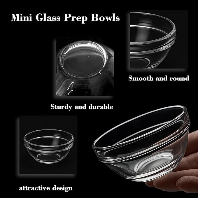 6 Pack Mini Glass Prep Bowls - 2.5 oz Small Ramekins for Condiments, Dipping Sauces, Kitchen Organization