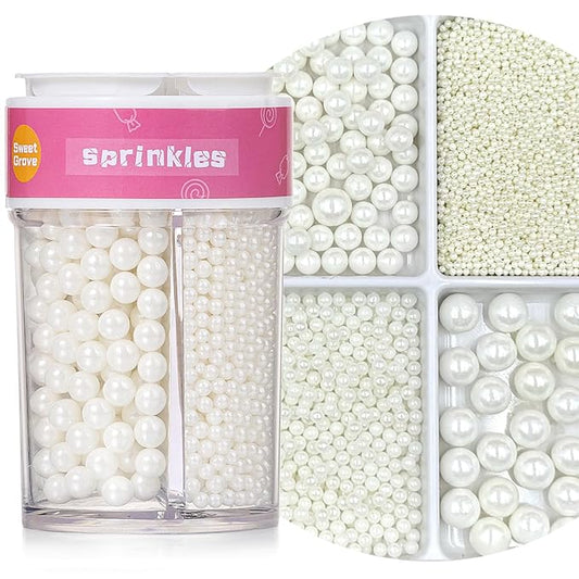 Sprinkles, Sprinkles for Cake Decorating 4 Sizes, 7.7 Oz Pearl White Sprinkles for Baking Cake Cupcake Ice Cream Chocolate Cookie Decorating Celebrations Wedding Shower Party