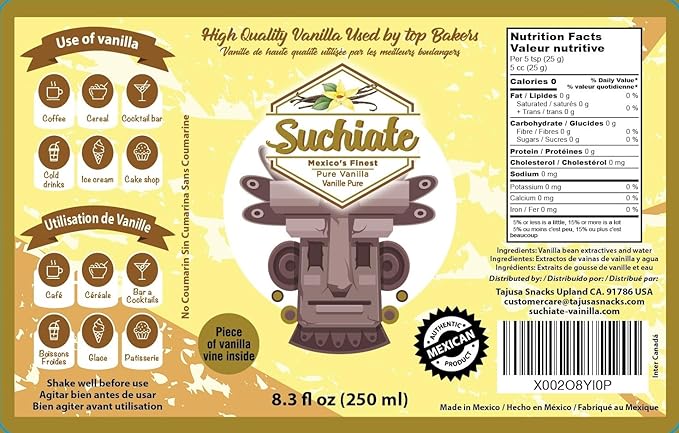 Suchiate Pure Vanilla | Mexican Vanilla for Baking and Desserts | Made with Real Vanilla Bean | Vainilla Mexicana Buena 8.3oz (250 ml)