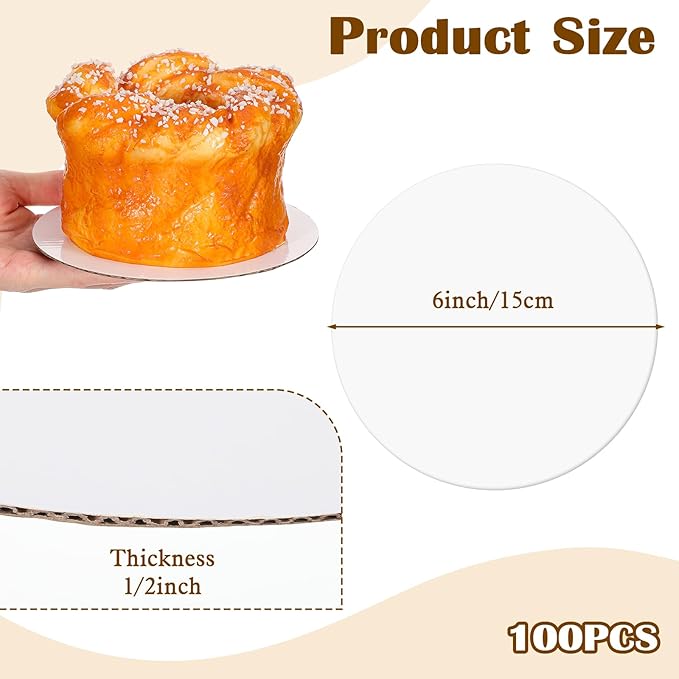 100 Pack Round Cake Boards Bulk-6 Inch Circle Cardboard Base Boards Grease Proof Cardboard Disposable for Food Decorating Baking Party Supplies (White)