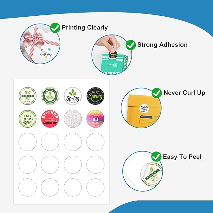 1.5" Round Sticker Labels - White Printable Sheets, Circle Stickers - 30 Sheets | 600 Labels (HB-C020)