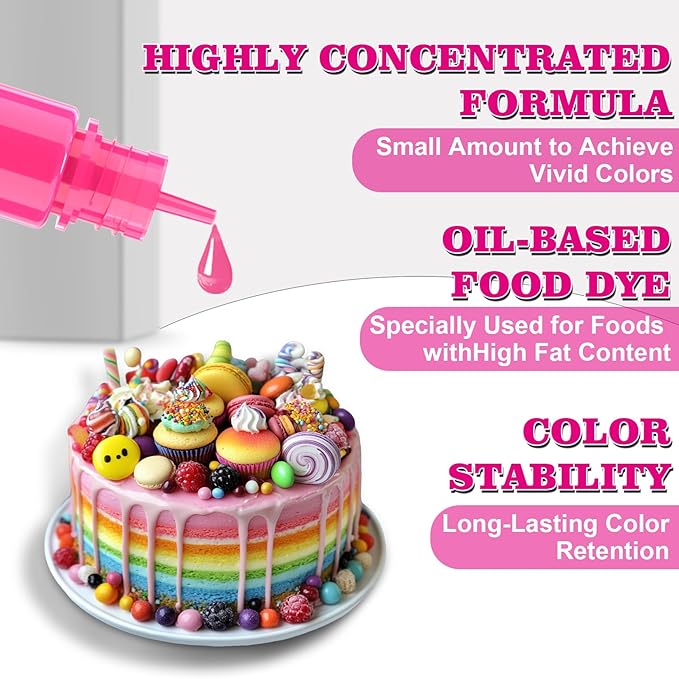 24 Color Oil Based Food Coloring Set, 8.4 Fl. Oz, Concentrated Oil Based Food Coloring for Chocolate Melts Candy Cake - 0.35 Fl. Oz (10ml)/Bottles