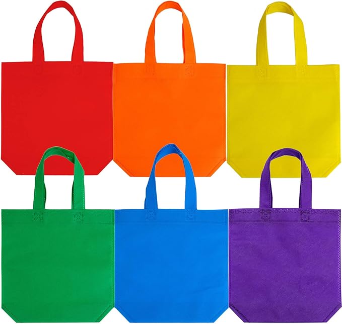 Aneco 24 Pack Party Non-Woven Gift Bags Reusable Tote Bags in Bulk Rainbow Goody Bag with Handles for Birthday Party Supplies (9.5 x 9.5 Inches)