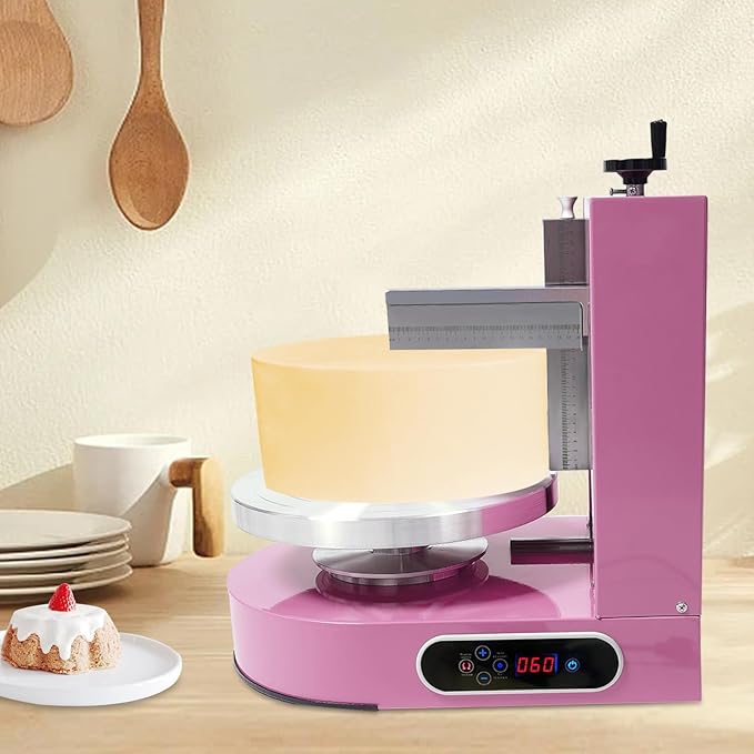 4-12“ Cake Decorating Coating Machine w/LCD, Auto Cream Spreading Machine Smooth Coating Decoration Machine, 60-320rpm Adjustable Tabletop Cake Turntable for Cake Shop Household, 220W (Pink)