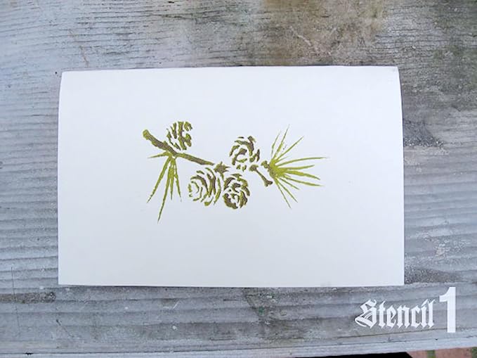Stencil1 Pine Branch Stencil – Reusable Winter Template for DIY Crafts, Holiday Decor, Painting on Wood, Fabric, Cards & More - 5.75" x 6"