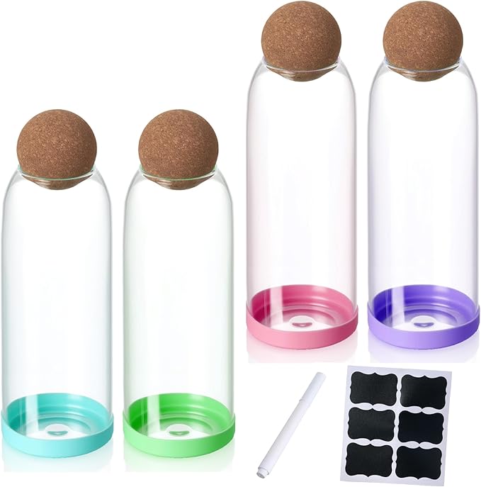 4 pcs 34oz/1000ML Glass Storage Container with Ball Cork Glass Jars with Cork Lids Glass Food Storage Containers with Ball Stopper Coffee Canister for Beans,Nuts,Oats,Spices,Candies,Biscuits